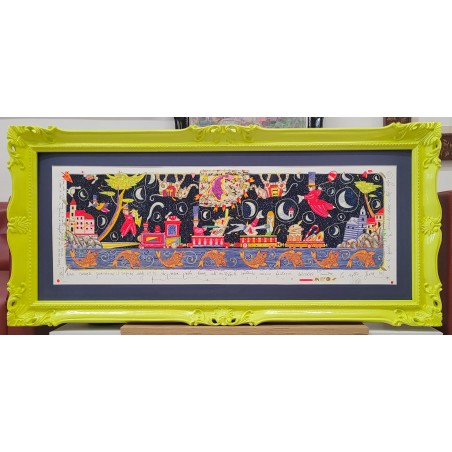 Francesco Musante serigrafia polimaterica  I pesci curiosi guardano il rapido delle 23,34 ...