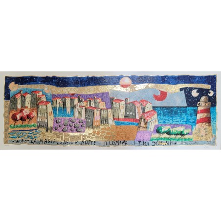 Leo Nisi Serigrafia materica con foglia oro La magia della notte illumina i tuoi sogni