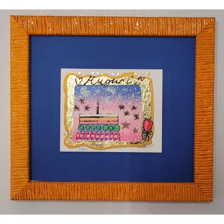 Leo Nisi Serigrafia materica con foglia oro Auguri