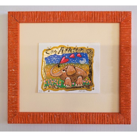 Leo Nisi Serigrafia materica con foglia oro Con affetto