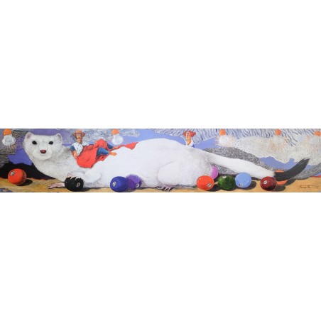 Pino  Procopio serigrafia su cartoncino rigido  Un ermellino sul biliardo