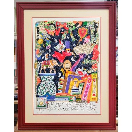 Francesco Musante serigrafia su fondo nero Il giorno inizia dalle pagine dei libri...