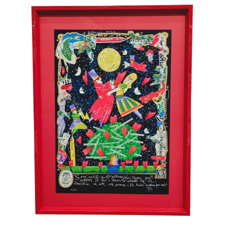 Francesco Musante serigrafia su fondo nero Sono Salito Sull' Albero Dei Cuori