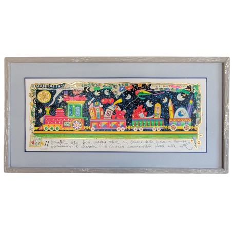 Francesco Musante serigrafia polimatericaIl trenino dei sogni felici viaggia...