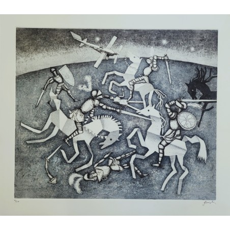 Enrico Benaglia acquaforte " La Battaglia "