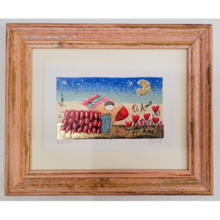 Leo Nisi Serigrafia materica con foglia oro Ti amo