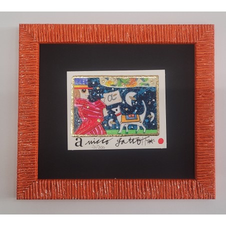 Francesco Musante serigrafia polimaterica Amico gatto