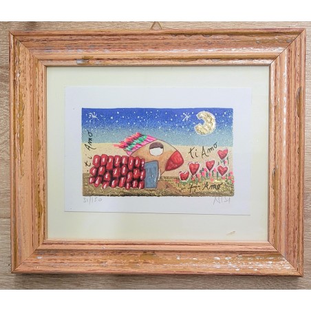 Leo Nisi Serigrafia materica con foglia Ti amo