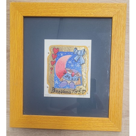 Leo Nisi Serigrafia materica con foglia oro Benvenuto