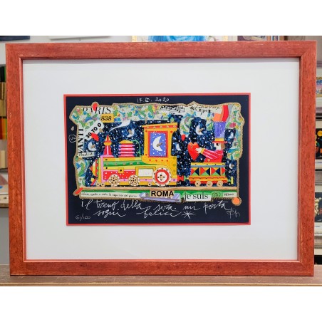 Francesco Musante Serigrafia polimaterica  Il treno della sera mi porta sogni felici