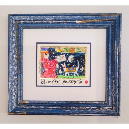 Francesco Musante  Serigrafia polimaterica Amico gatto