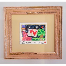 Francesco Musante  Serigrafia polimaterica Cuori uniti