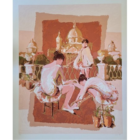 Franco Marzilli  Serigrafia " Ballerine E Paesaggio Romano"